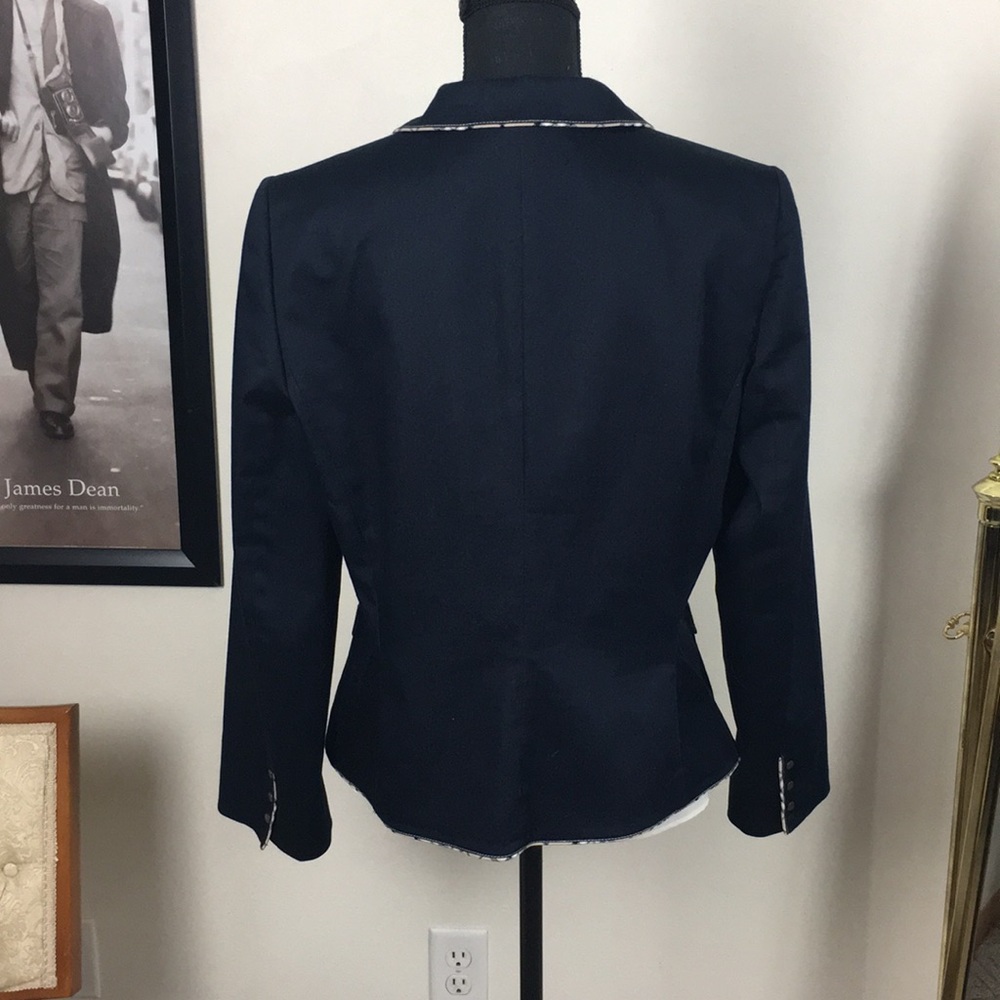 Tahari Navy Blazer with Contrast Trim - Picture 3 of 9